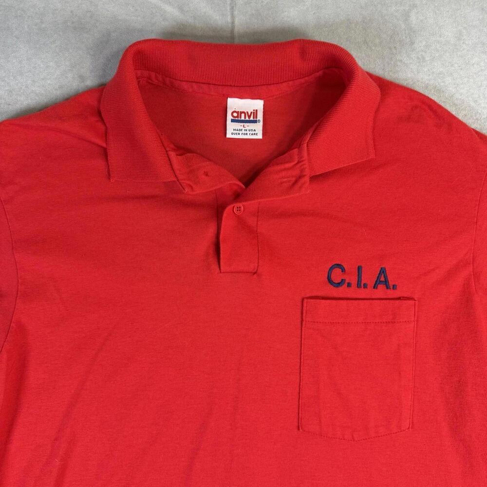 VTG 90s CIA Central Intelligence Agency Polo Shirt Mens Large Logo Red USA Made